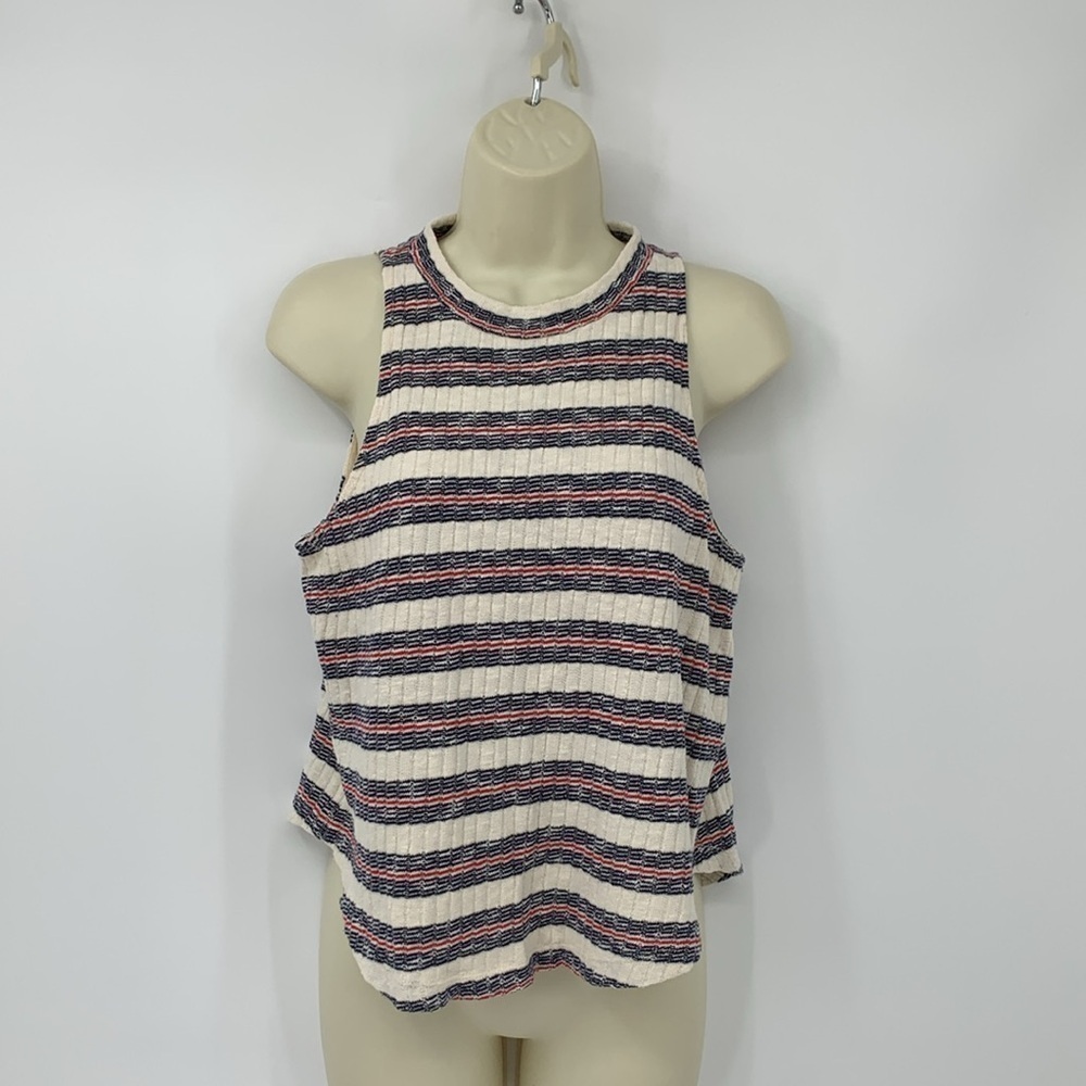 Madewell ribbed striped tank top shirt blouse knit red white blue Americana S